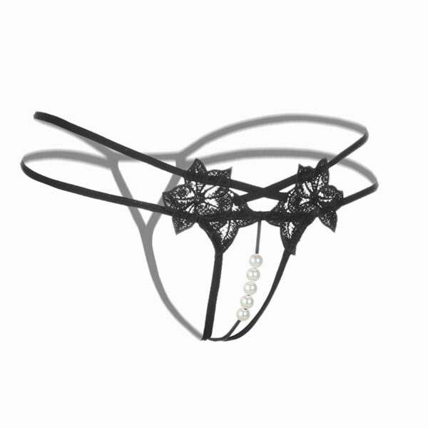 珍珠女式内裤按摩透明开裆丁字裤性感刺绣真人T型裤代发