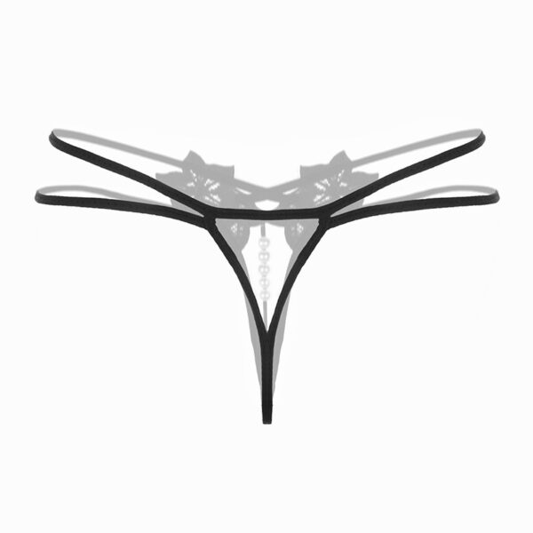 珍珠女式内裤按摩透明开裆丁字裤性感刺绣真人T型裤代发