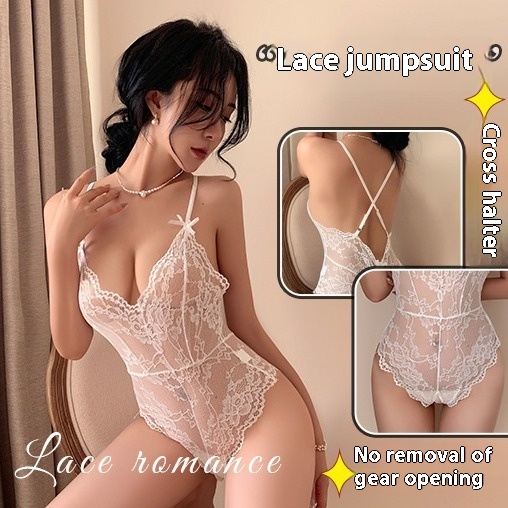 Long night sexy lingerie sexy open-end jumpsuit lace see-through pajamas open crotch hot temptation female 2017