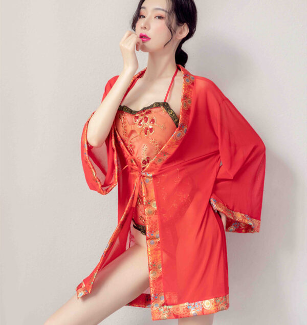 唐装外套配肚兜 古典美女红色透视肚兜 情趣性感刺绣古装