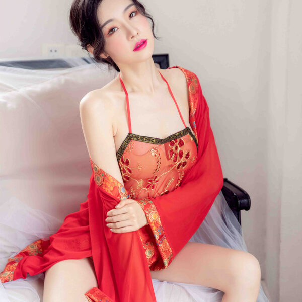 唐装外套配肚兜 古典美女红色透视肚兜 情趣性感刺绣古装