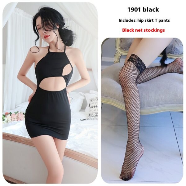Long night sexy lingerie sexy nightclub role-playing uniform temptation lace-up cutout hot pajamas 1901
