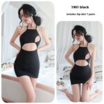 Long night sexy lingerie sexy nightclub role-playing uniform temptation lace-up cutout hot pajamas 1901
