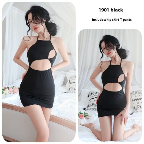 Long night sexy lingerie sexy nightclub role-playing uniform temptation lace-up cutout hot pajamas 1901