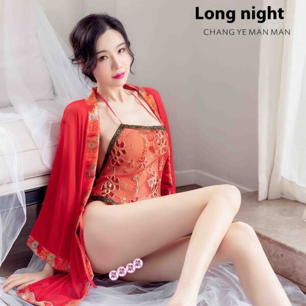 唐装外套配肚兜 古典美女红色透视肚兜 情趣性感刺绣古装