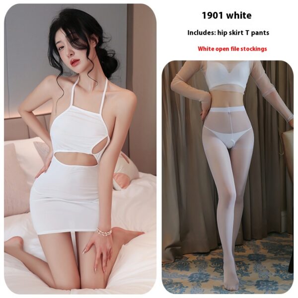 Long night sexy lingerie sexy nightclub role-playing uniform temptation lace-up cutout hot pajamas 1901