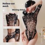 Long night sexy lingerie sexy passion free off fishnet clothes temptation fishnet stockings hot rhinestone jumpsuit plus size 5206