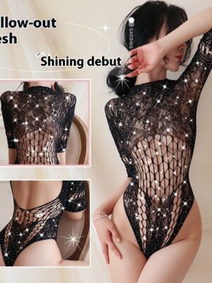 Long night sexy lingerie sexy passion free off fishnet clothes temptation fishnet stockings hot rhinestone jumpsuit plus size 5206