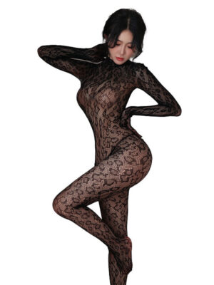 Long night sexy lingerie charming leopard print backless body stocking sexy stockings hollow sexy fishnet clothes female 5171