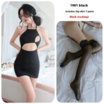 Long night sexy lingerie sexy nightclub role-playing uniform temptation lace-up cutout hot pajamas 1901