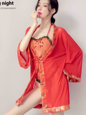 唐装外套配肚兜 古典美女红色透视肚兜 情趣性感刺绣古装