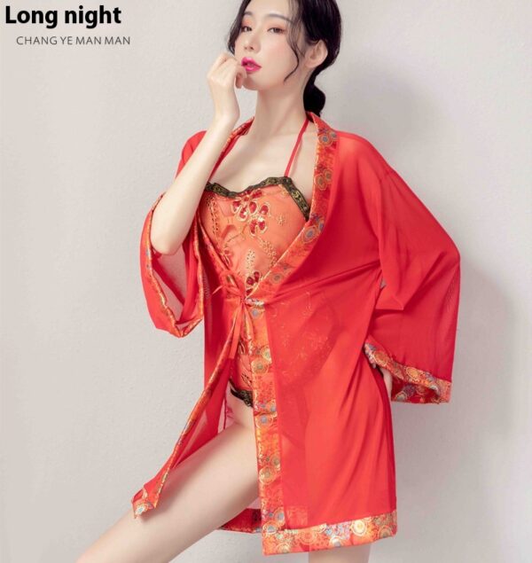 唐装外套配肚兜 古典美女红色透视肚兜 情趣性感刺绣古装