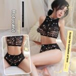 Long night sexy lingerie sexy seduction two-piece set body stocking European and American mesh stockings uniform temptation fishnet clothes 5204