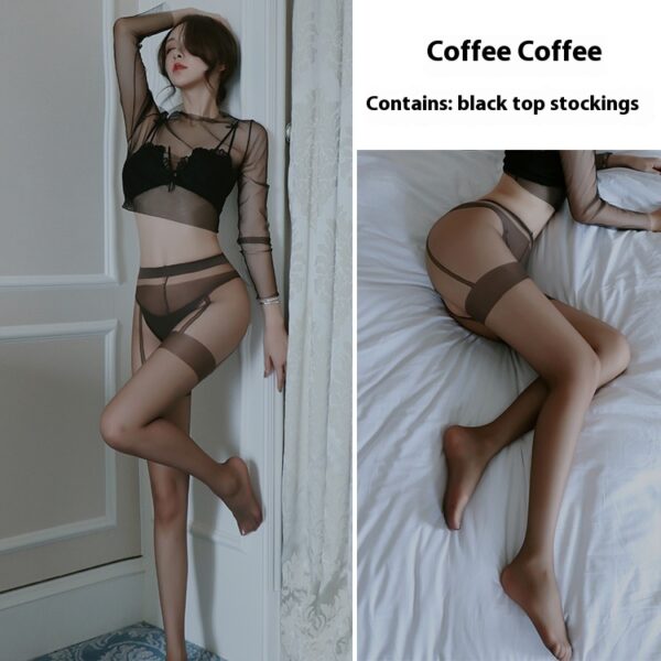 Sexy underwear sexy suspenders one body socks pure desire stockings female color contrast long tube sexy stockings4696