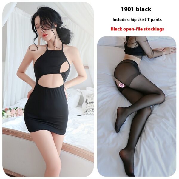 Long night sexy lingerie sexy nightclub role-playing uniform temptation lace-up cutout hot pajamas 1901